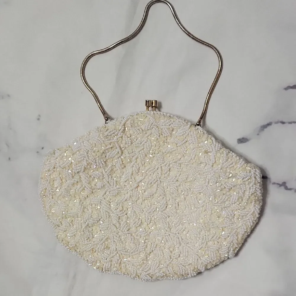 Vintage La Regale Elegant Cream Beaded Clutch